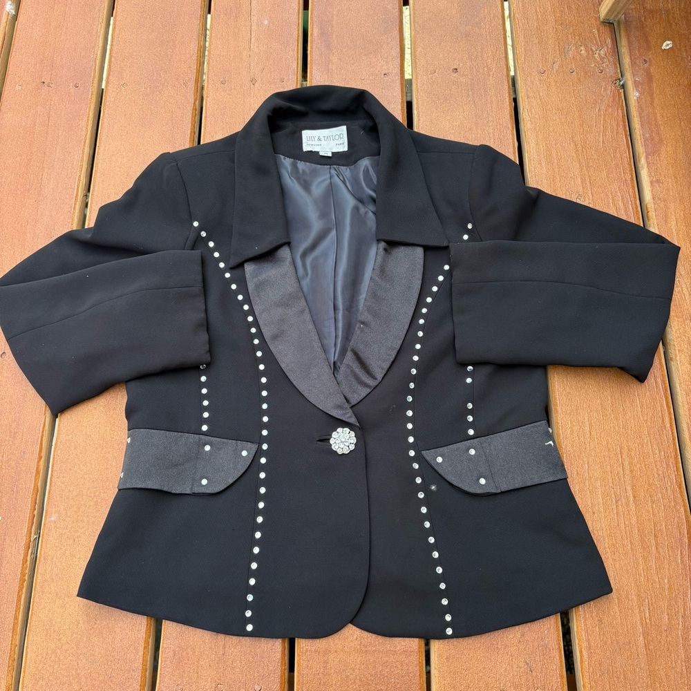Black and Gray Studded Blazer with Tailored Fit